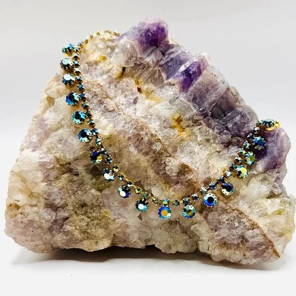 Vintage-Style GT & Blue Aurora Borealis Crystal Rhinestone Necklace by Alexa Rae - Picture 7 of 7